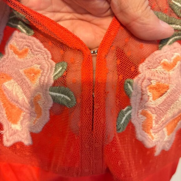 Cleobella Whispers Slip Embroidered Ruffle Midi Dress Spice Red - Picture 8 of 14